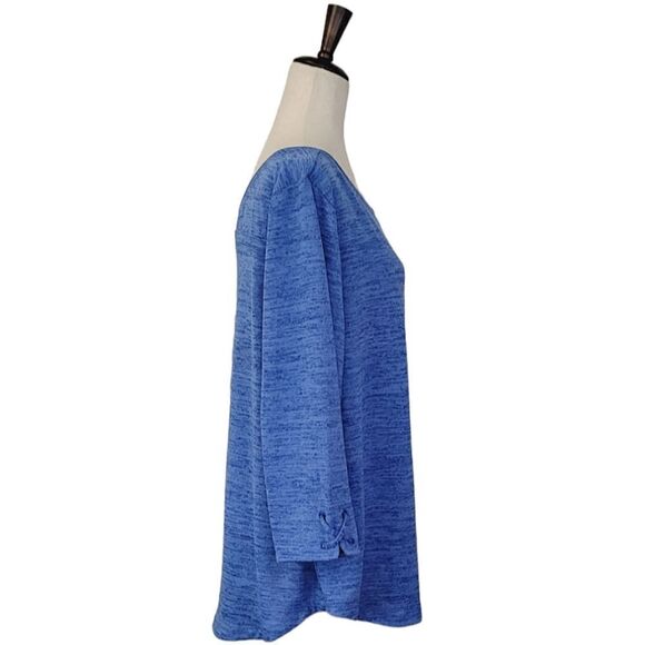 T By Talbots Heathered Blue Lace-Up Detail On 3/4 Sleeve Sweatshirt Size 2X NWOT - Picture 3 of 8